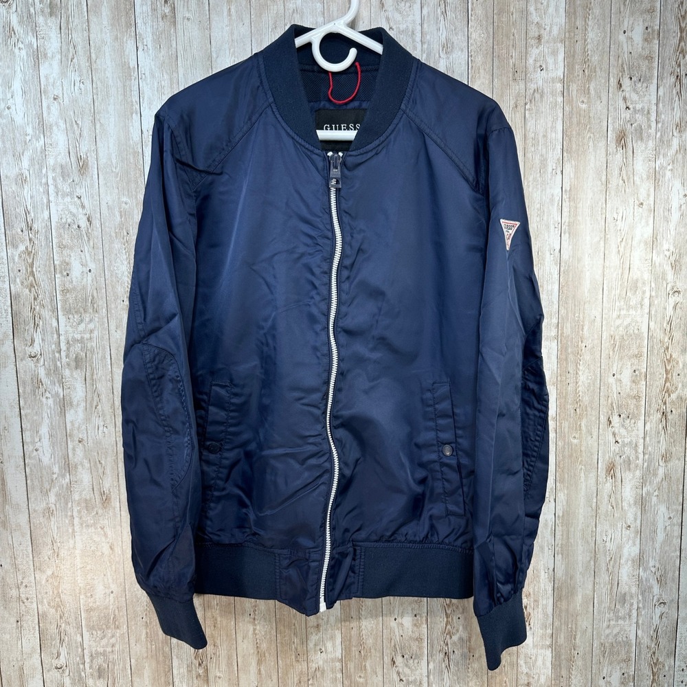 Guess Mens Navy Blue Bomber Jacket Full‎ Zip  Lightweight Style 117AN380